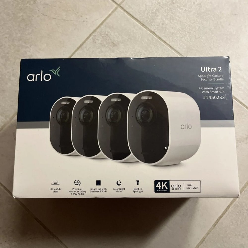 NIB. UNOPENED! Arlo 4K Ultra 2 Spotlight Camera Wire Free Security System-4 Pk